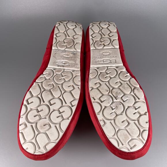 UGG Men's Size 11 Red Nubuck Moccasin Driving Loafers Shearling Slippers Casual - Picture 4 of 9